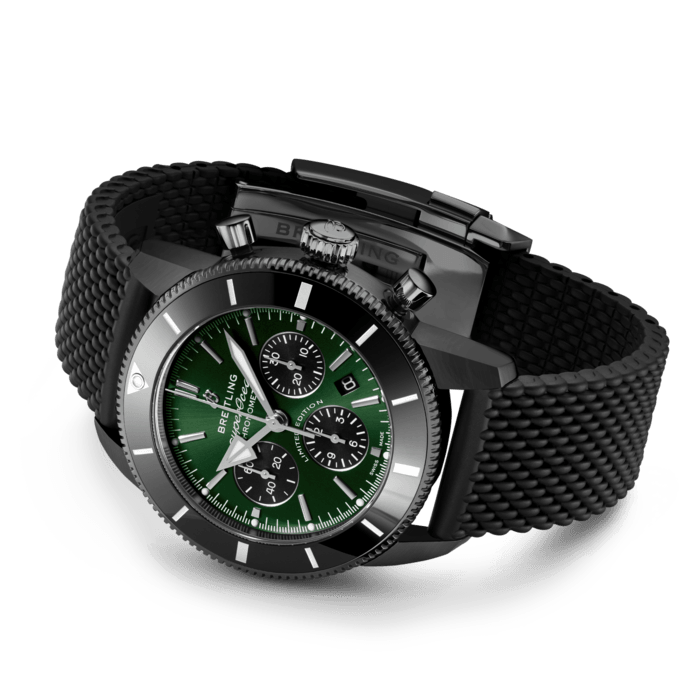 Breitling Superocean Heritage B01 Chronograph 44 Green Dial Black Mesh Bracelet Watch for Men - MB01621A1L1S1