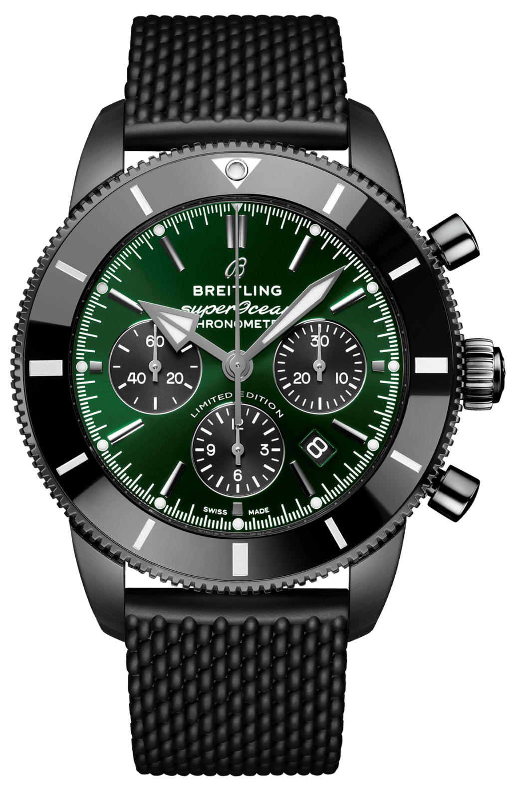 Breitling Superocean Heritage B01 Chronograph 44 Green Dial Black Mesh Bracelet Watch for Men - MB01621A1L1S1
