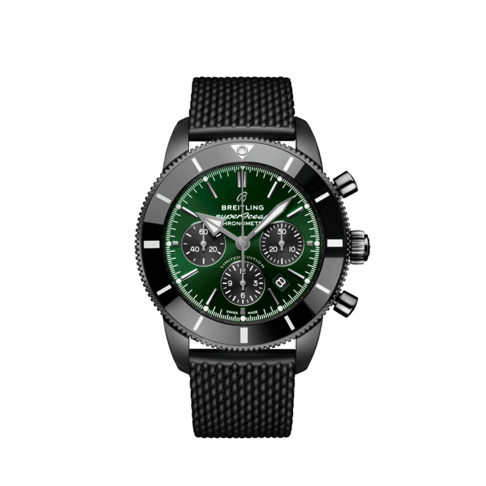 Breitling Superocean Heritage B01 Chronograph 44 Green Dial Black Mesh Bracelet Watch for Men - MB01621A1L1S1