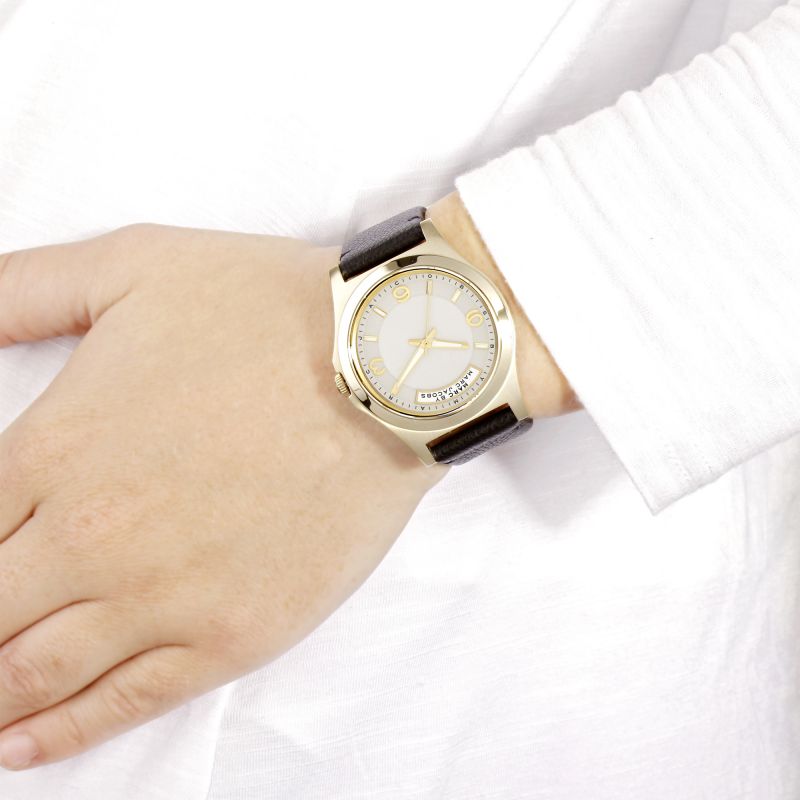 Shop Marc Jacobs Baby Dave Gold Dial Black Leather Strap Watch for Women - MBM1264 in USA