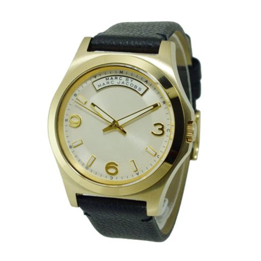 Shop Marc Jacobs Baby Dave Gold Dial Black Leather Strap Watch for Women - MBM1264 in USA