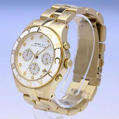 Marc Jacobs Blade Chronograph White Dial Gold Steel Strap Watch for Women - MBM3081 Buy Now By Marc Jacobs