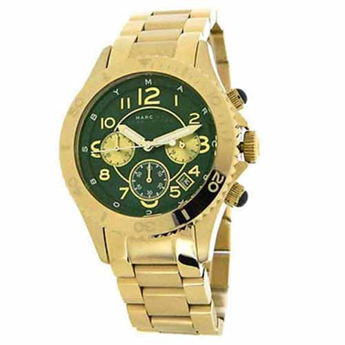 Marc Jacobs Rock Chronograph Green Dial Gold Steel Strap Watch for Women - MBM3252 Buy Now By Marc Jacobs