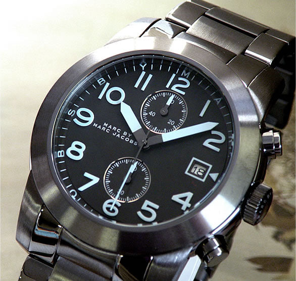 Shop Marc Jacobs Larry Chronograph Black Dial Gunmetal Grey Steel Strap Watch for Men - MBM5031 in USA