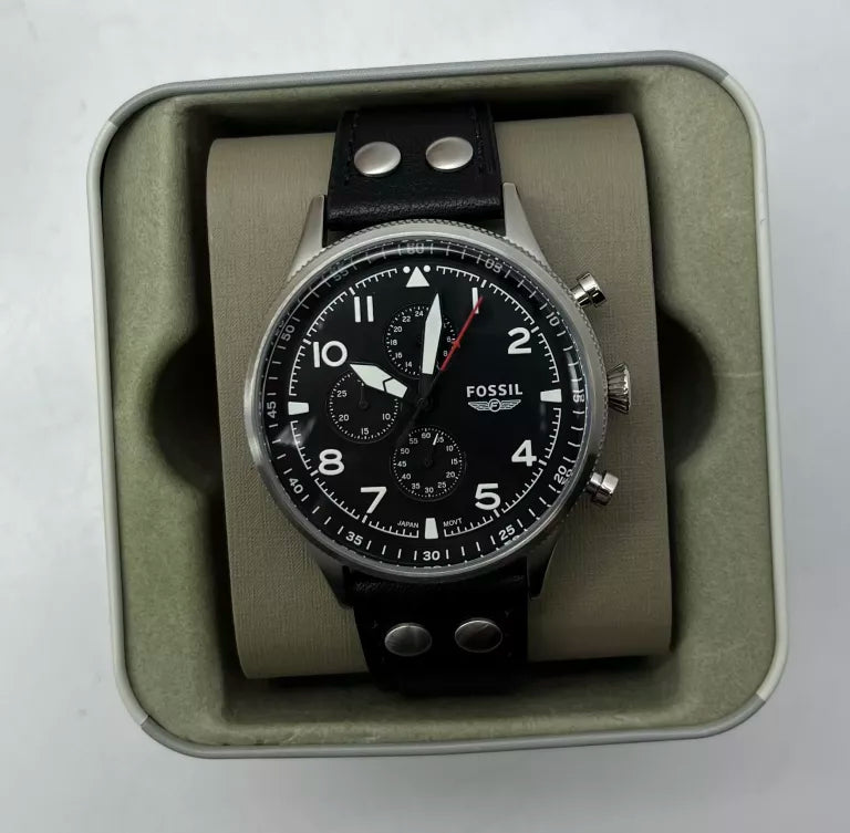 Fossil Retro Pilot Chronograph Black Dial Black Leather Strap Watch for Men - FS5806 Buy Now By Fossil