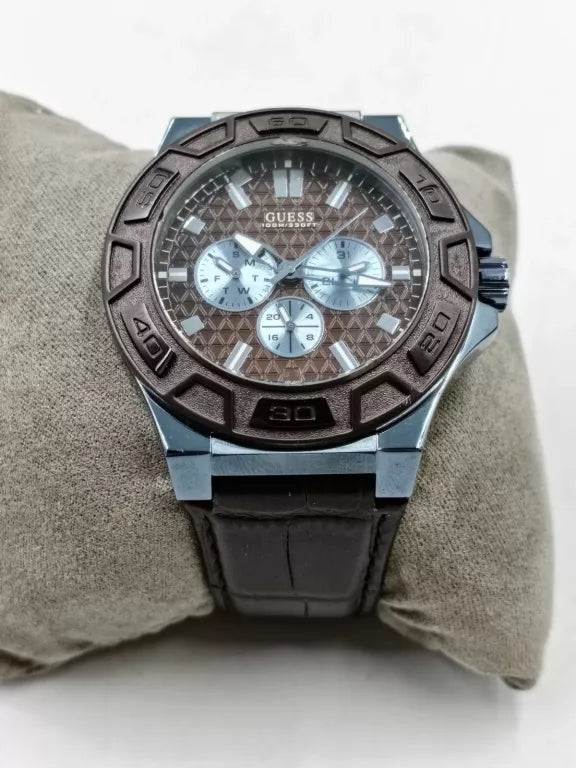 Guess Force Quartz Brown Dial Brown Leather Strap Watch For Men - W0674G5 Buy Now By Guess