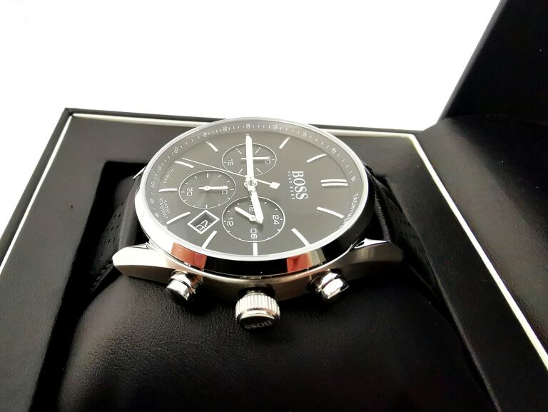 Hugo Boss Ambassador Chronograph Quartz Black Dial Black Leather Strap Watch For Men - HB1513194 Buy Now By Hugo Boss
