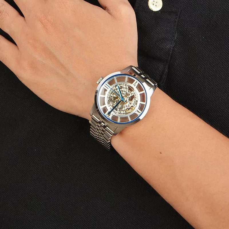 Fossil Townsman Automatic Skeleton Silver Dial Silver Steel Strap Watch for Men - ME3044 Buy Now By Fossil