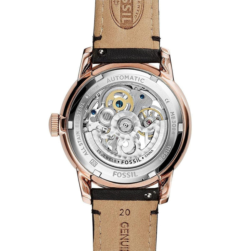 Fossil Townsman Automatic Skeleton Black Dial Black Leather Strap Watch for Men - ME3084 Buy Now By Fossil