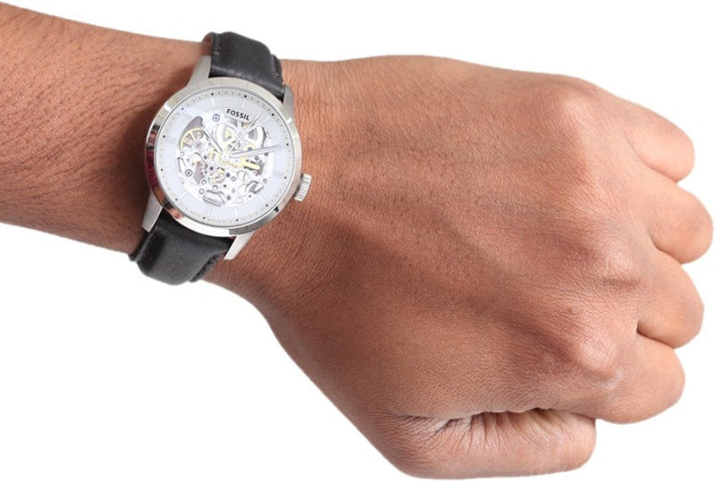 Fossil Townsman Automatic Skeleton White Dial Black Leather Strap Watch for Men - ME3085 Buy Now By Fossil