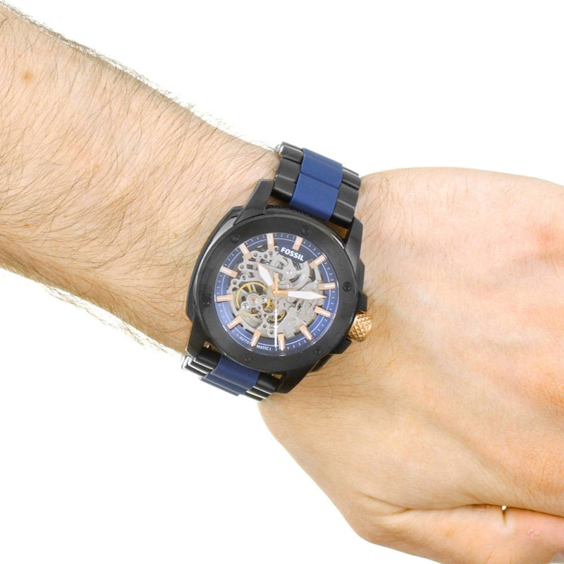 Fossil Modern Machine Automatic Skeleton Blue Dial Two Tone Steel Strap Watch for Men - ME3133 Buy Now By Fossil