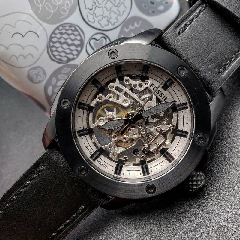 Fossil Modern Machine Automatic Skeleton Grey Dial Black Steel Strap Watch for Men - ME3134 Buy Now By Fossil