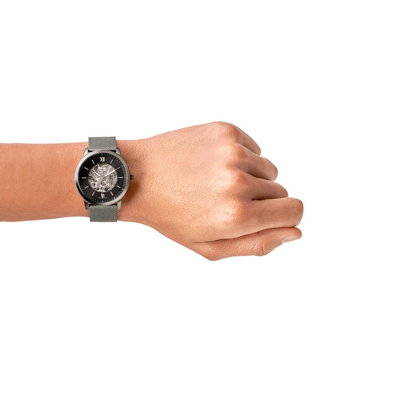 Fossil Neutra Automatic Skeleton Black Dial Grey Mesh Strap Watch for Men - ME3185 Buy Now By Fossil