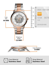 Fossil Neutra Automatic Skeleton White Dial Two Tone Steel Strap Watch for Men - ME3196 Buy Now By Fossil