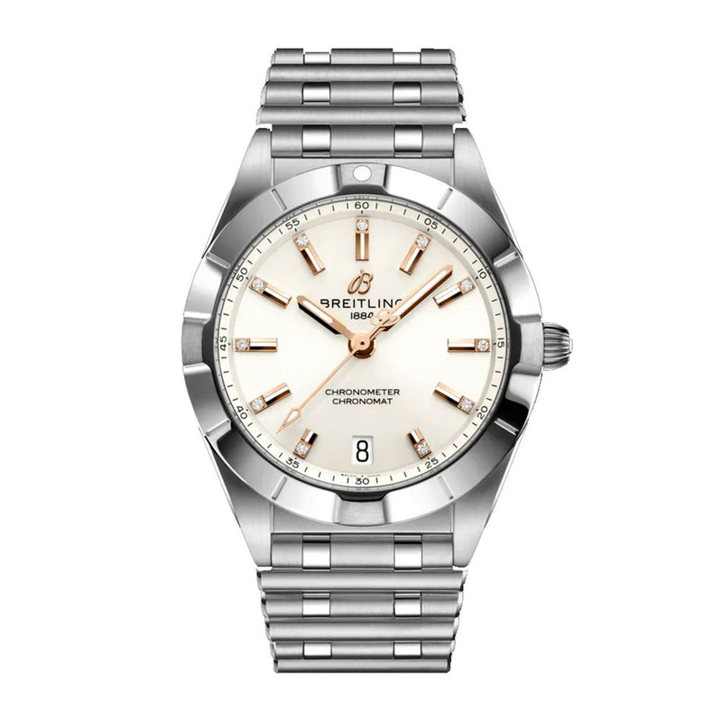 Breitling Chronomat 32 Diamonds White Dial Silver Steel Strap Watch for Women - A77310101A3A1