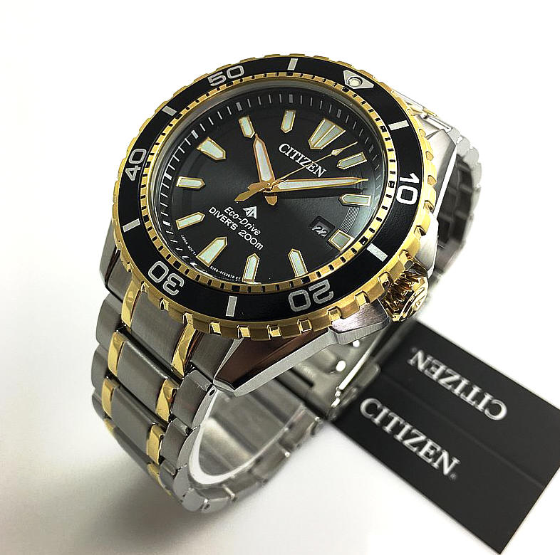 Citizen Eco Drive Promaster Diver Black Dial Two Tone Steel Strap Watch For Men - BN0194-57E Buy Now By Citizen