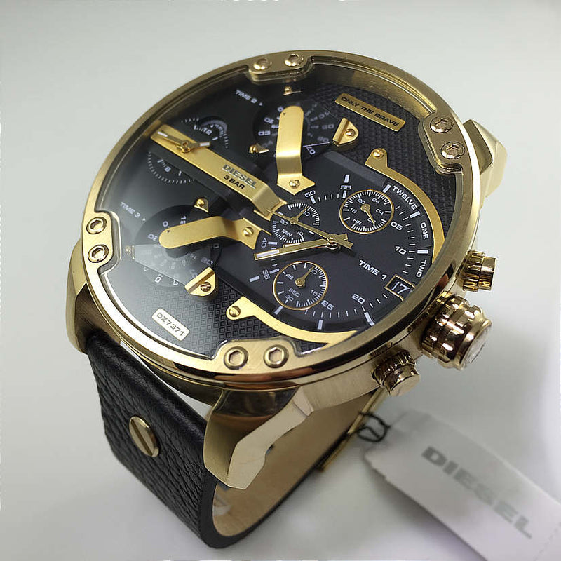 Diesel Mr Daddy Chronograph Black Dial Black Leather Strap Watch For Men - DZ7371 Buy Now By Diesel