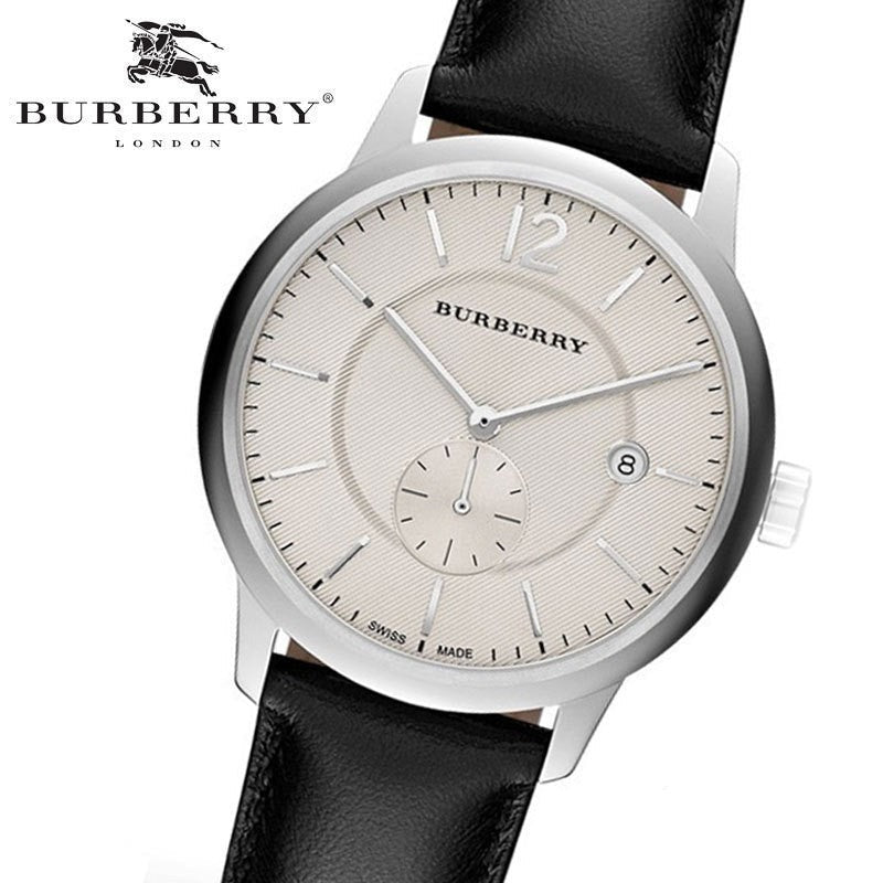 Shop Burberry The Classic Horseferry Beige Dial Black Leather Strap Watch for Men - BU10000 in USA