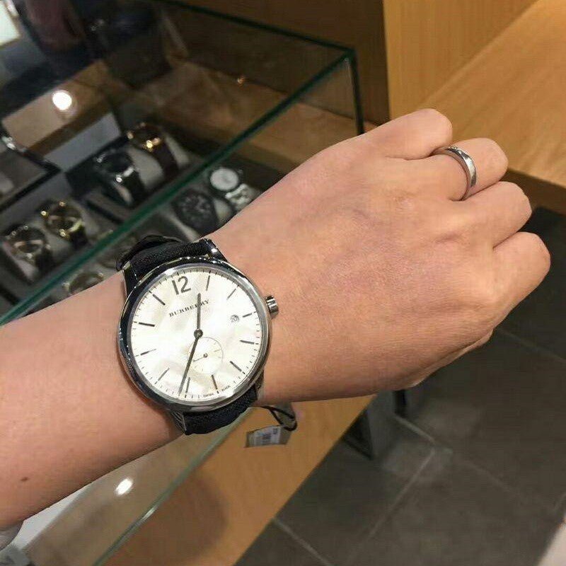 Shop Burberry Classic Round Cream Dial Black Leather Strap Watch for Men - BU10008 in USA