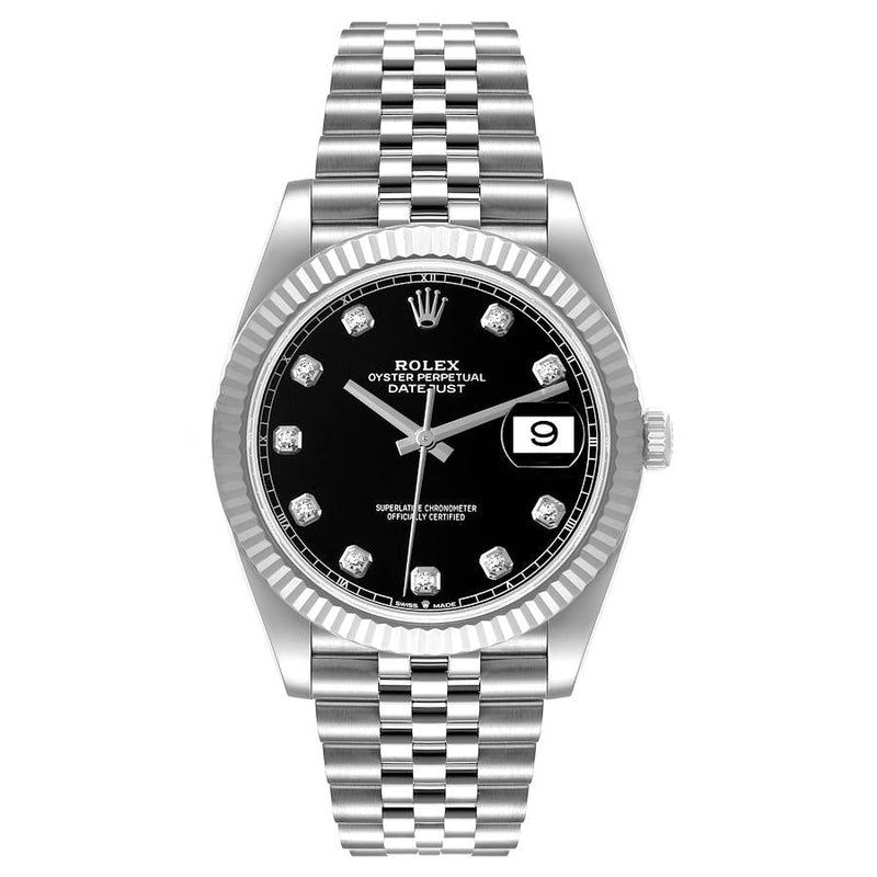 Shop Rolex Datejust 41 Oyster Diamonds Black Dial Oystersteel & White Gold Strap Watch for Men - M126334-0012 in USA