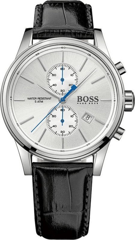 Hugo Boss Jet Chronograph White Dial Black Leather Strap Watch for Men - 1513282
