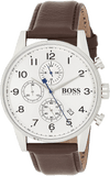 Hugo Boss Navigator Chronograph White Dial Brown Leather Strap Watch for Men - 1513495