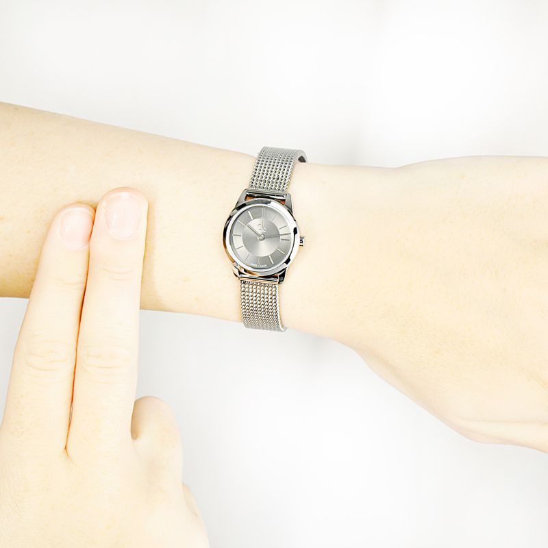 Calvin Klein Minimal Grey Dial Silver Mesh Bracelet Watch for Women - K3M23124 Buy Now By Calvin Klein