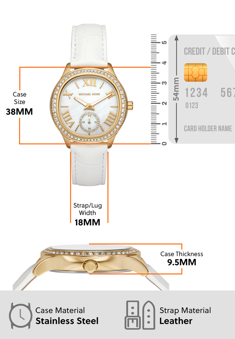 Michael Kors Sage Three-Hand Mother of Pearl White Dial White Leather Strap Watch for Women - MK4818 Buy Now By Michael Kors