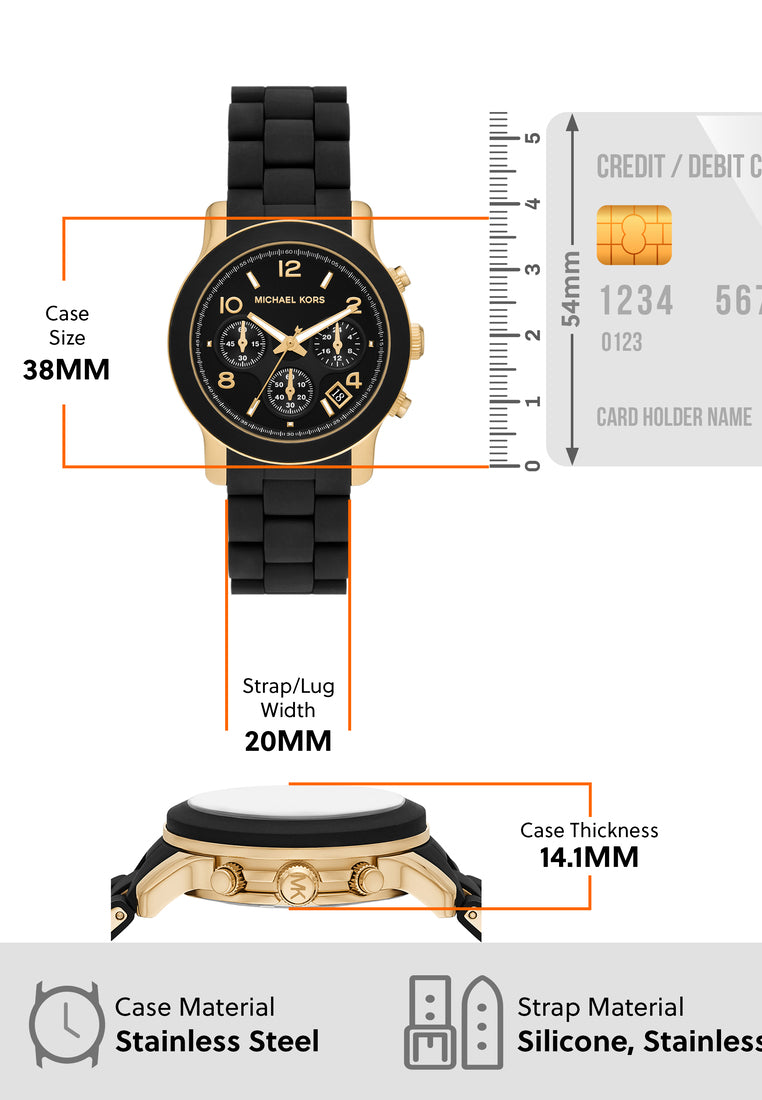 Michael Kors Runway Chronograph Black Dial Black Silicone Strap Watch For Women - MK7385 Buy Now By Michael Kors