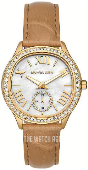 Michael Kors Sage Three-Hand Mother of Pearl White Dial Brown Leather Strap Watch for Women - MK4819 Buy Now By Michael Kors