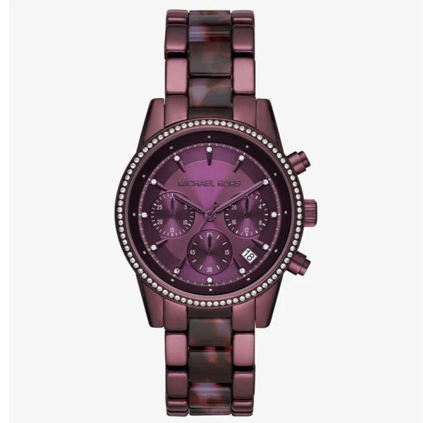 Shop Michael Kors Ritz Chronograph Purple Dial Purple Steel Strap Watch For Women - MK6720 in USA