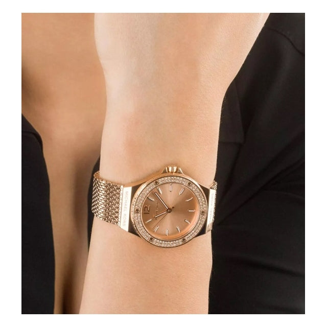 Michael Kors Lennox Three Hand Rose Gold Dial Rose Gold Mesh Strap Watch For Women - MK7336 Buy Now By Michael Kors