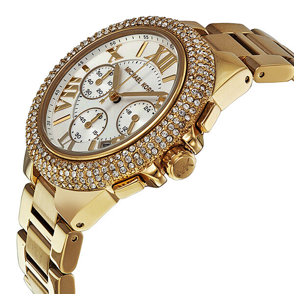 Shop Michael Kors Camille Silver Diamonds Dial Gold Steel Strap Watch for Women - MK5756 in USA