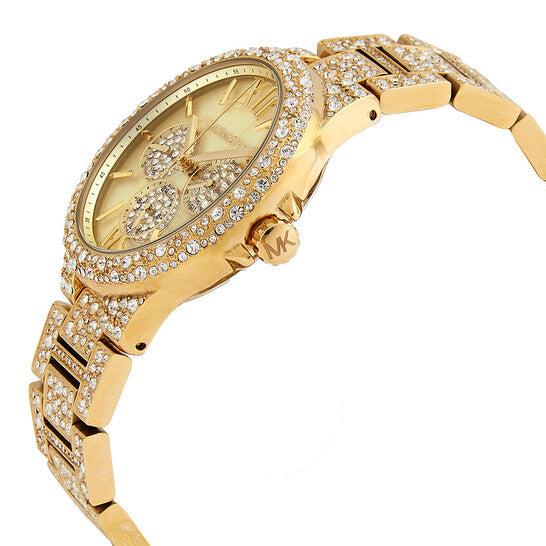 Shop Michael Kors Camille Pavé Crystals Gold Dial Gold Steel Strap Watch for Women - MK6958 in USA