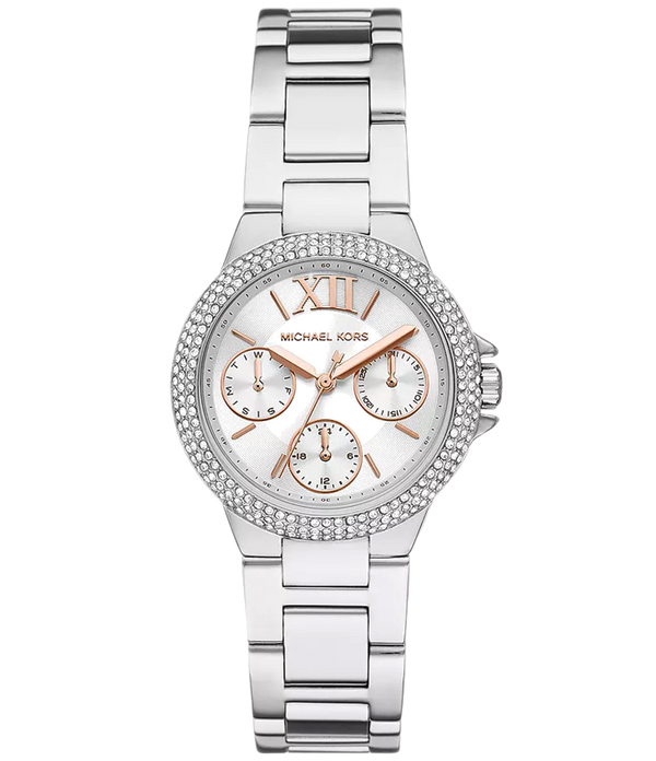Shop Michael Kors Camille Chronograph White Dial Silver Steel Strap Watch For Women - MK7198 in USA