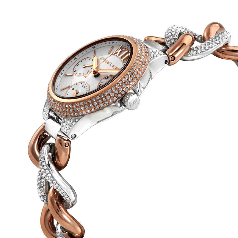 Shop Michael Kors Camille Pavé Chronograph Silver Dial Two Tone Steel Strap Watch for Women - MK6843 in USA