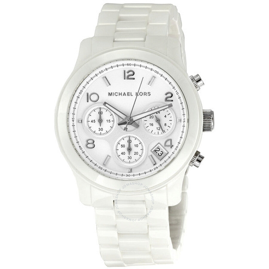 Michael Kors Runway White Ceramic Dial White Steel Strap Watch for Women - MK5161