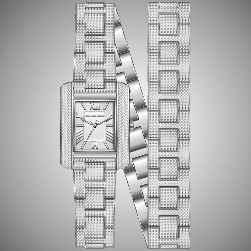 Michael Kors Emery Pave Double Wrap Crystals White Dial Silver Steel Strap Watch for Women - MK4836 Buy Now By Michael Kors