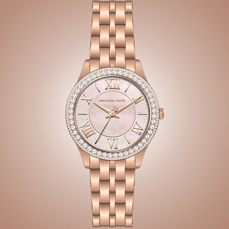 Michael Kors Harlowe Three-Hand Rose Gold Dial Rose Gold Steel Strap Watch for Women - MK4845 Buy Now By Michael Kors