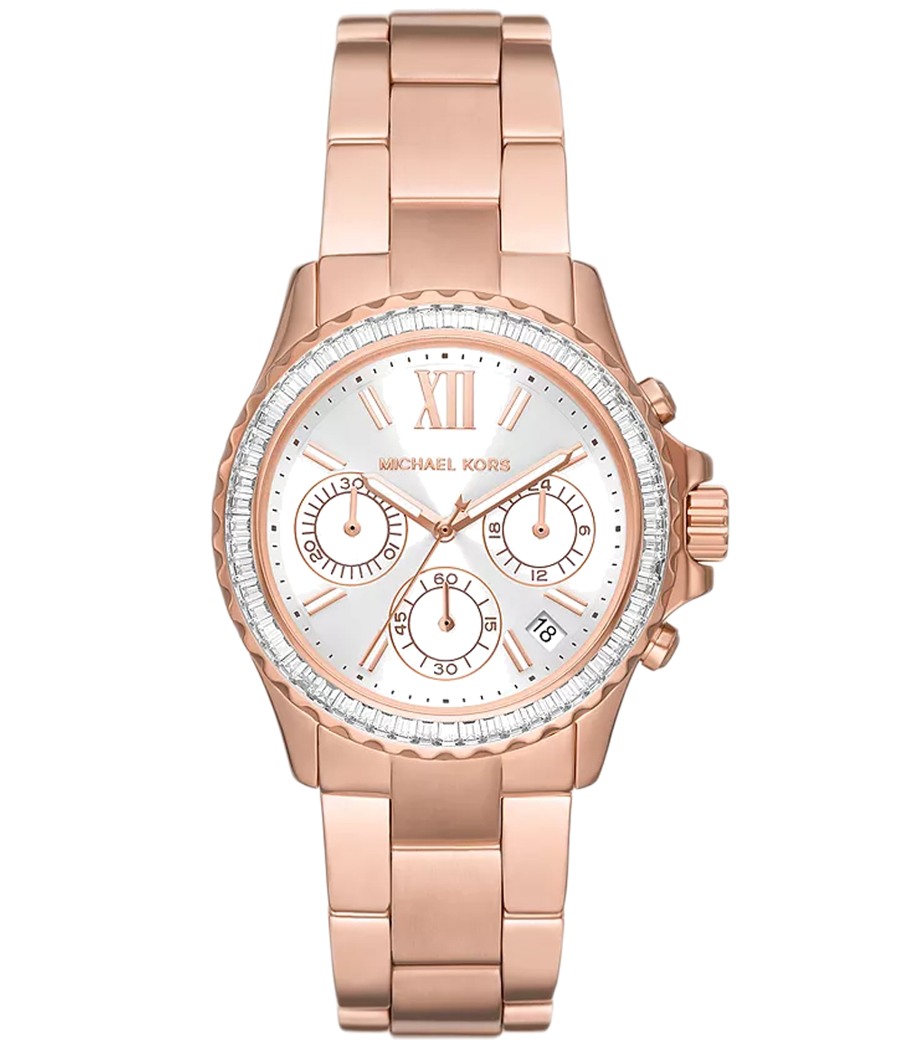 Michael Kors Everest Chronograph Silver Dial Rose Gold Steel Strap Watch For Women - MK7213