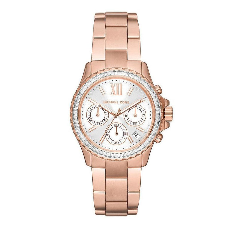 Michael Kors Everest Chronograph Silver Dial Rose Gold Steel Strap Watch For Women - MK7213 Buy Now By Michael Kors