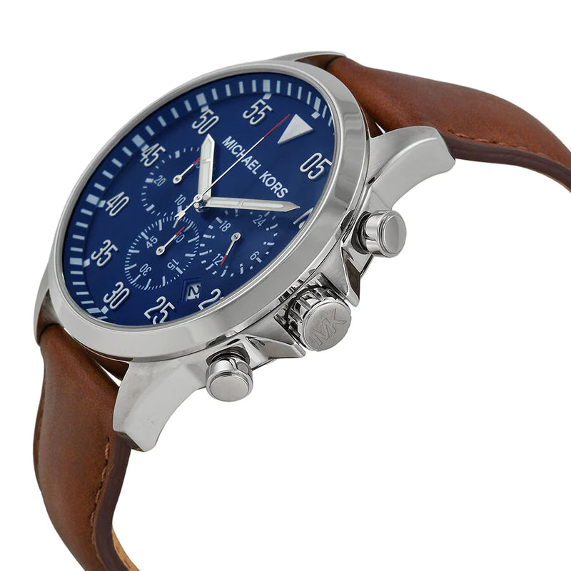 Michael Kors Gage Chronograph Blue Dial Brown Leather Strap Watch For Men - MK8362 Buy Now By Michael Kors