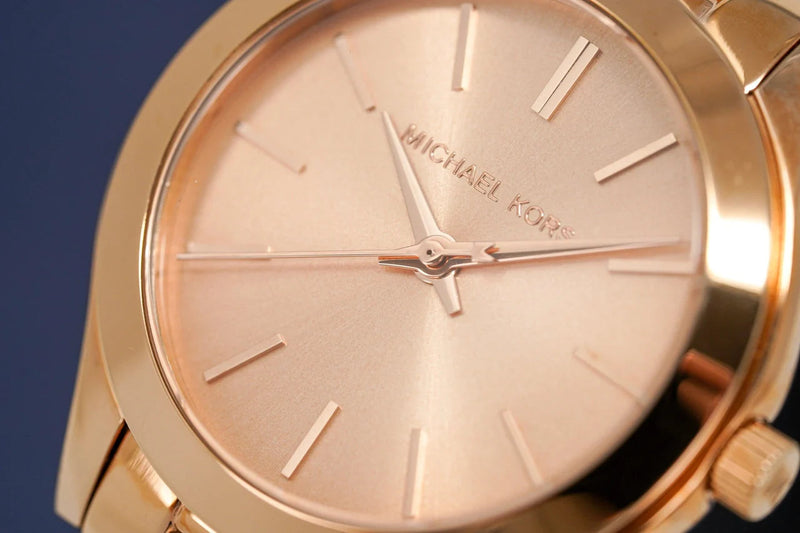 Michael Kors Mini Slim Runway Chronograph Quartz Rose Gold Dial Rose Gold Steel Strap Watch For Women - MK3205 Buy Now By Michael Kors