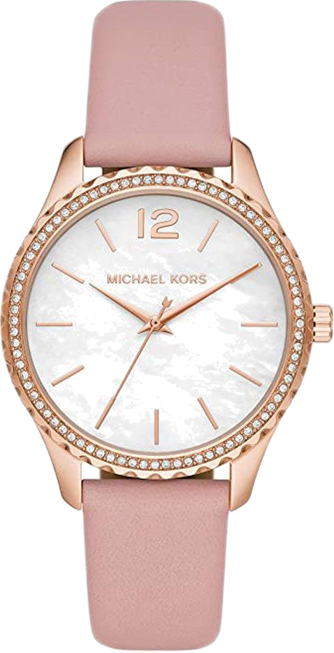 Shop Michael Kors Layton Three-Hand White Dial Pink Leather Strap Watch for Women - MK2909 in USA