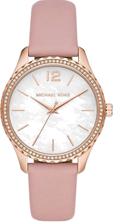 Shop Michael Kors Layton Three-Hand White Dial Pink Leather Strap Watch for Women - MK2909 in USA
