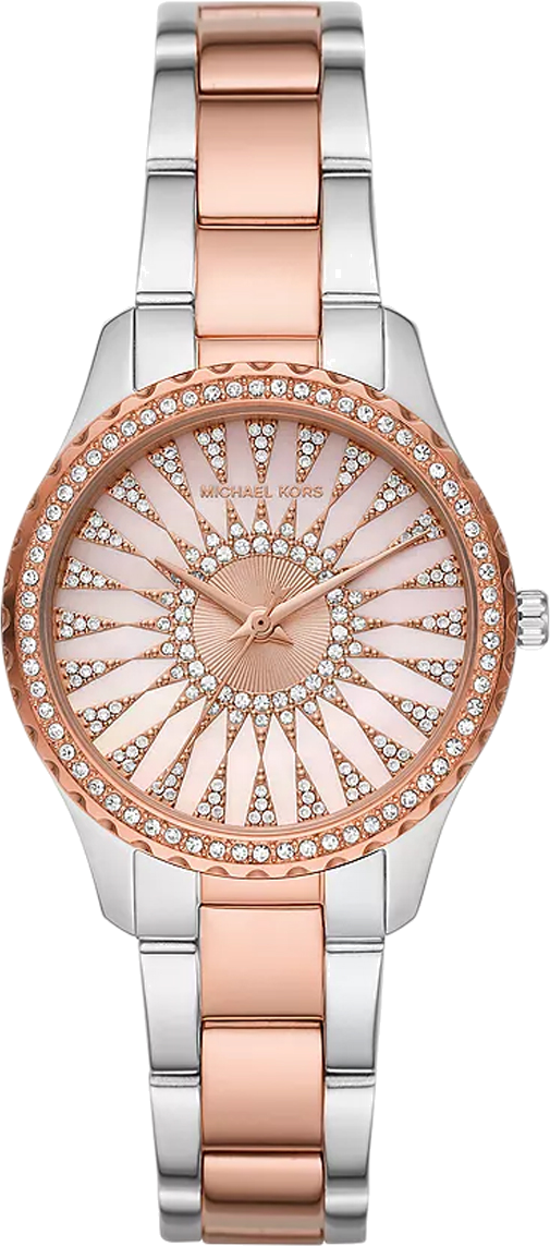 Michael Kors Layton Three Hand Pink Dial Two Tone Steel Strap Watch For Women - MK6894 Buy Now By Michael Kors