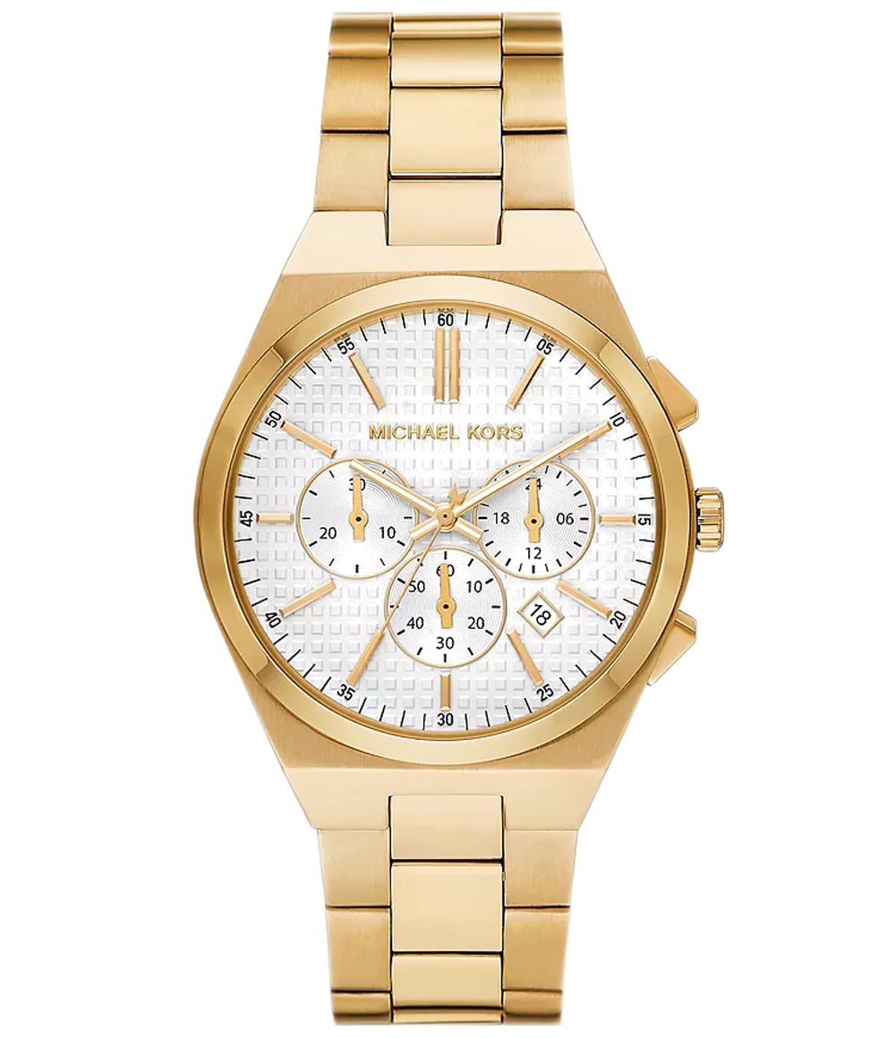 Michael Kors Lennox Chronograph White Dial Gold Steel Strap Watch For Men - MK9120