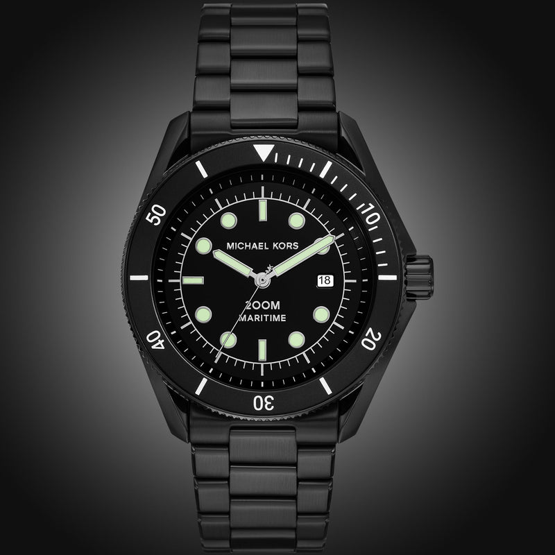 Michael Kors Maritime Three Hand Black Dial Black Steel Strap Watch for Men - MK9181 Buy Now By Michael Kors