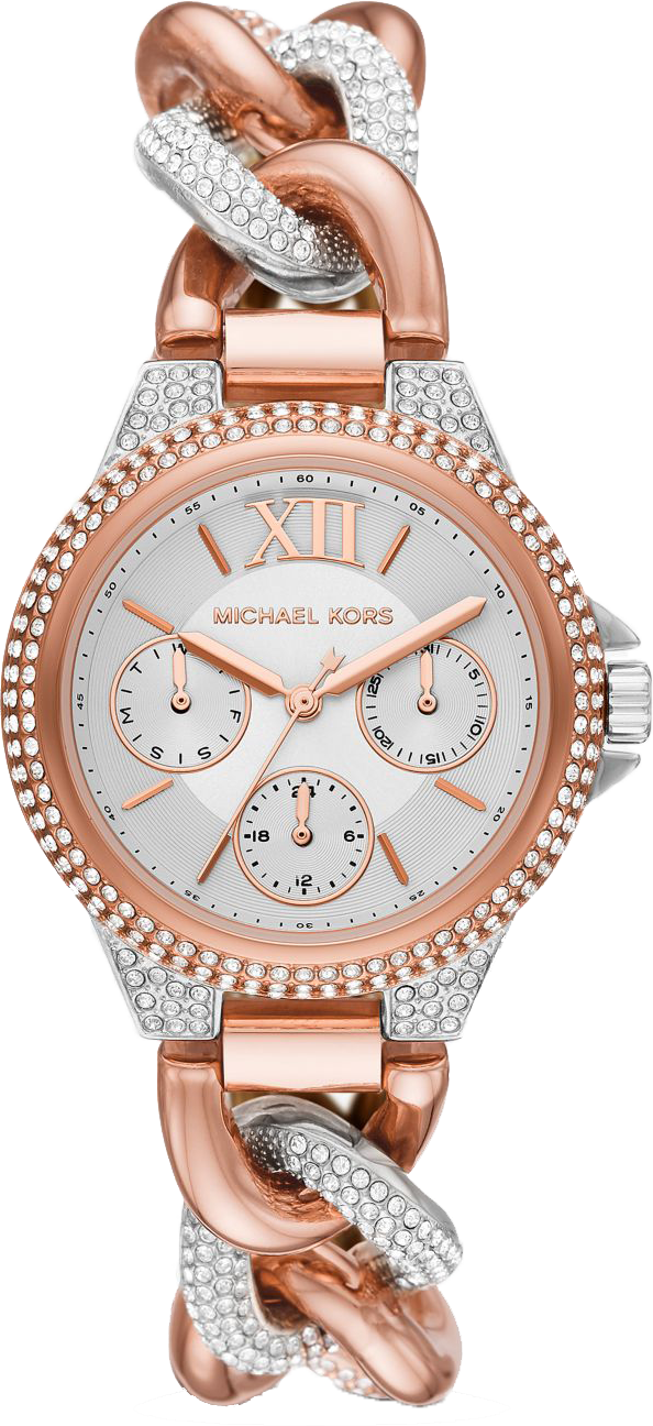 Shop Michael Kors Camille Pavé Chronograph Silver Dial Two Tone Steel Strap Watch for Women - MK6843 in USA