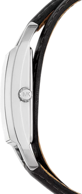 Shop Michael Kors Empire Three-Hand Silver Dial Black Leather Strap Watch For Women - MK4722 in USA